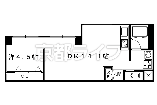 1LDK：洋4.5×LDK14.1（40.63㎡）