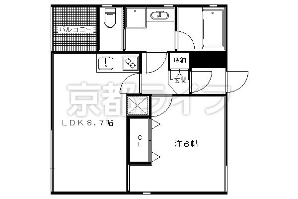 1LDK：洋6×LDK8.7（34.5㎡）