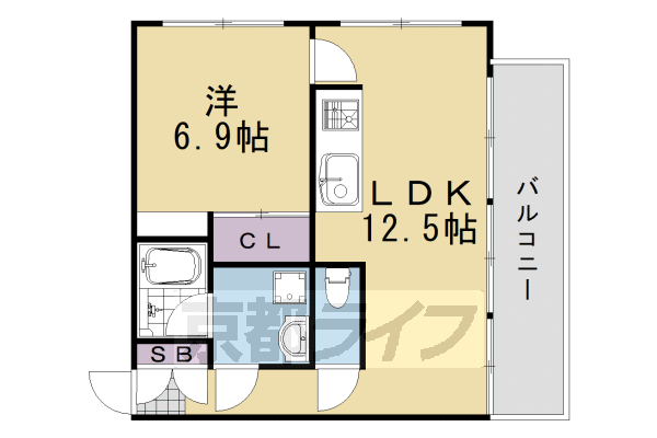 ■1LDK：洋6.9×LDK12.5(46.31 ㎡)