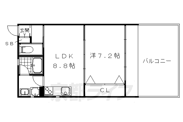 1LDK：洋7.2×LDK8.8（38.5㎡）