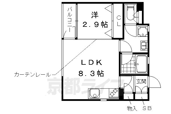 1DK：洋2.9×DK8.3（30.25㎡）