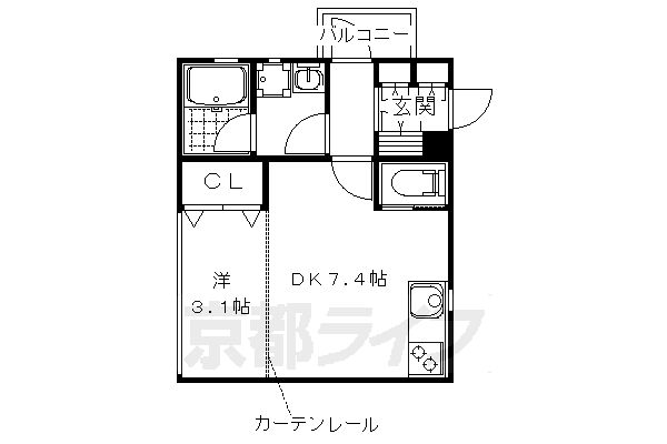 1DK：洋3.1×DK7.4（30.25㎡）