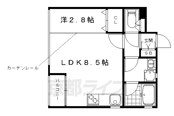 1DK：洋2.8×DK8.5（30.25㎡）