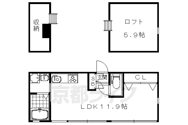 ■1LDK：LDK11.9×ロフト5.9(28 ㎡)