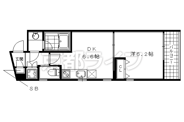 1DK：洋6.2×DK6.6（31.8㎡）