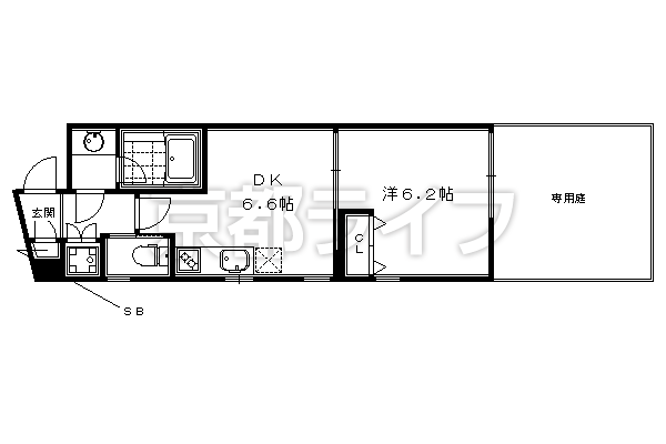 1DK：洋6.2×DK6.6（31.8㎡）