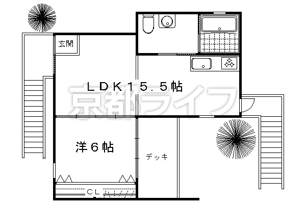 1LDK：洋6×LDK15.5（47.2㎡）