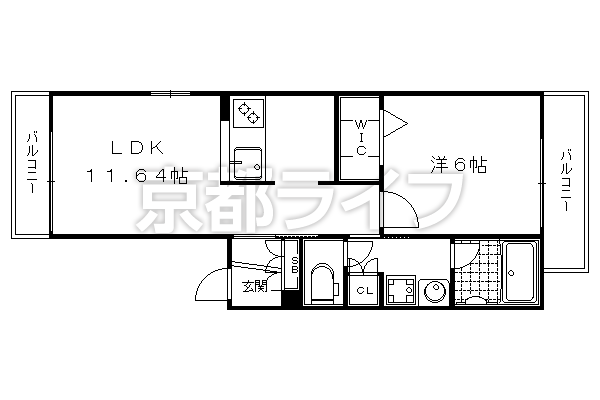 1LDK：洋6×LDK11.64（41.11㎡）