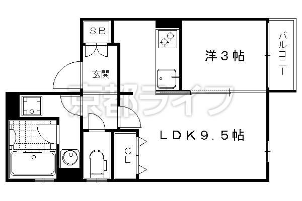 1LDK：洋3×LDK9.5（33.12㎡）