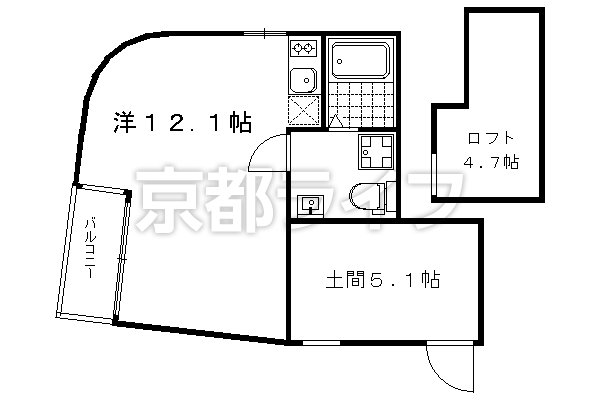 1R：洋12.1×K1×ロフト4.7（35.66㎡）