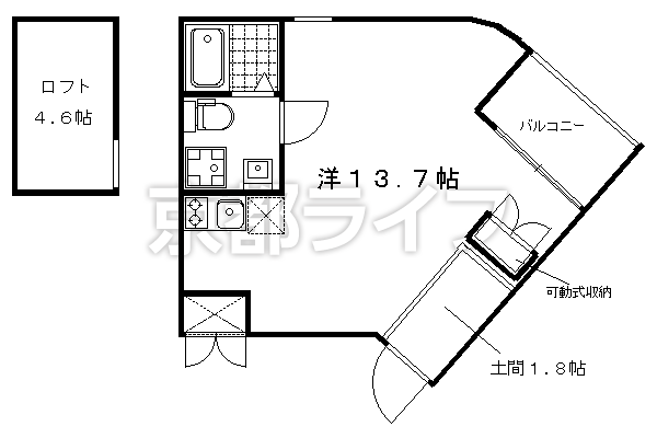 1R：洋13.7×K1×ロフト4.6（32.31㎡）