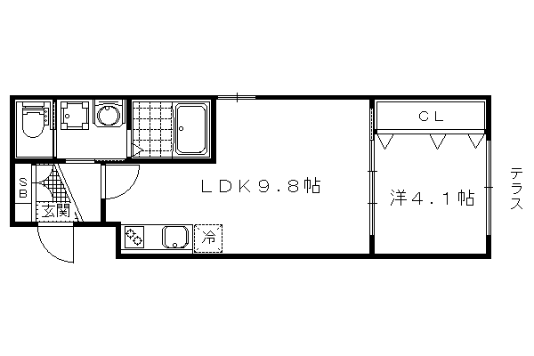 1LDK：洋4.1×LDK9.8（33.44㎡）