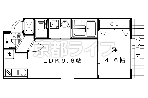 1LDK：洋4.6×LDK9.6（33.21㎡）
