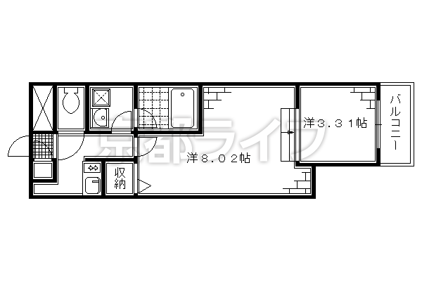 1LDK：洋3.31×LDK8.02×K2（31.04㎡）