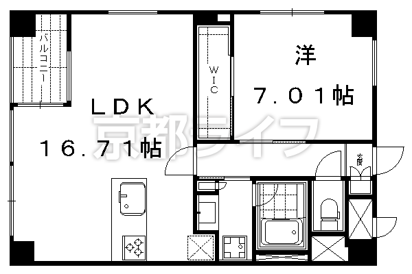 1LDK：洋7.01×LDK16.71（56.23㎡）