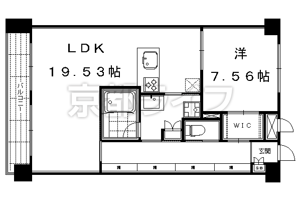 1LDK：洋7.48×LDK19.53（65.33㎡）