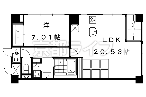 1LDK：洋7.01×LDK20.53（61.99㎡）