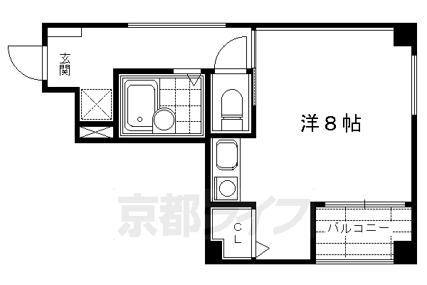 ワンルーム：洋8×K2(18.8㎡)
