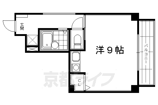 ワンルーム：洋9×K1(20.7㎡)