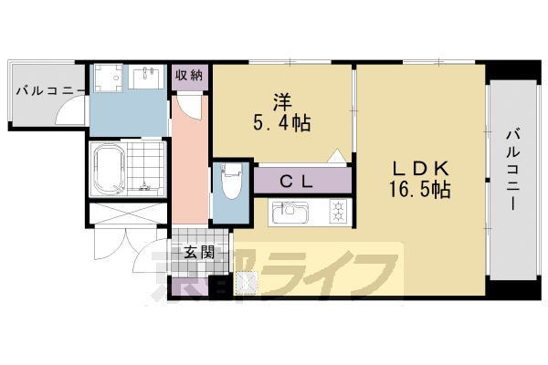 1LDK：洋5.1×LDK16.5（50㎡）
