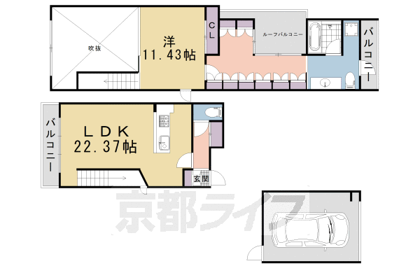 1LDK：洋11.43×LDK22.37（92.5㎡）
