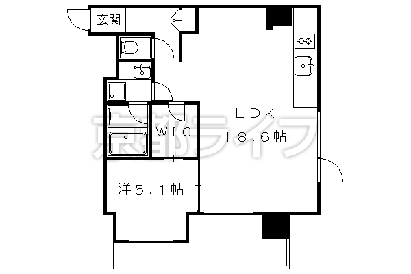 1LDK：洋5.1×LDK18.6（54.47 ㎡）