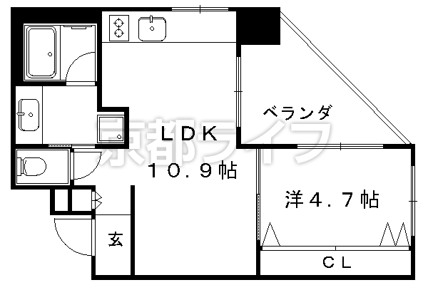 1LDK：洋4.7×LDK10.9（39.83 ㎡）