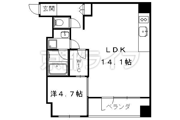 1LDK：洋4.7×LDK14.1（46.07 ㎡）