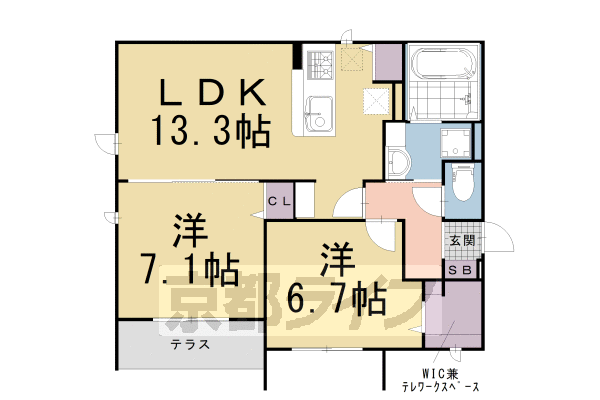 ■2LDK：洋6.7×洋7.1×LDK13.3(60.58㎡)