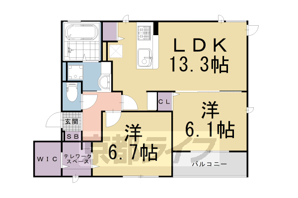 ■2LDK：洋6.7×洋7.1×LDK13.3(61.44 ㎡)