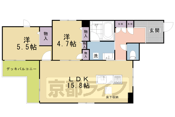 ■1LDK：洋5.6×LDK12.9(46.16㎡)