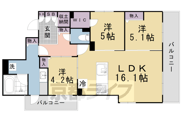 ■1LDK：洋5.6×LDK12.8(46.16㎡)