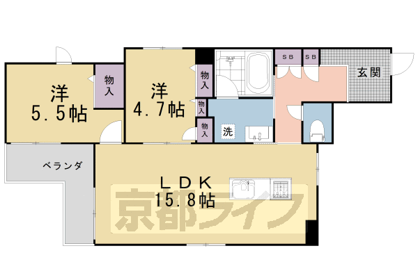 ■2LDK：洋5.5×洋4.7×LDK15.8(62.68㎡)