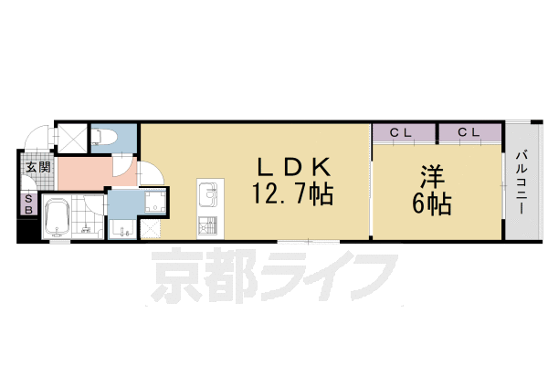 ■1LDK：洋6×LDK12.7