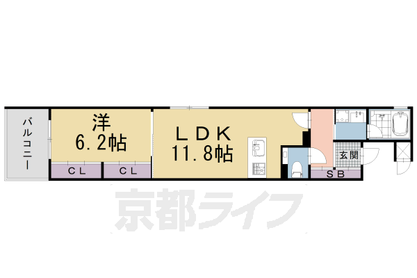 ■1LDK：洋6.2×LDK11.8