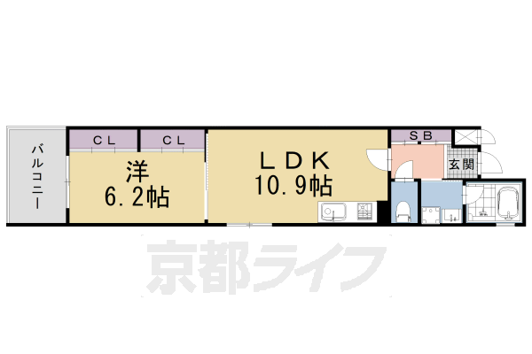 ■1LDK：洋6.2×LDK10.9