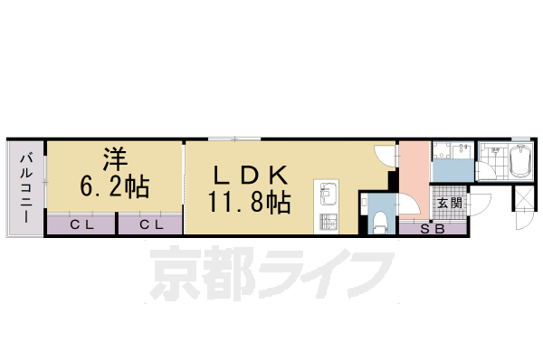 ■1LDK：洋6.2×LDK11.8