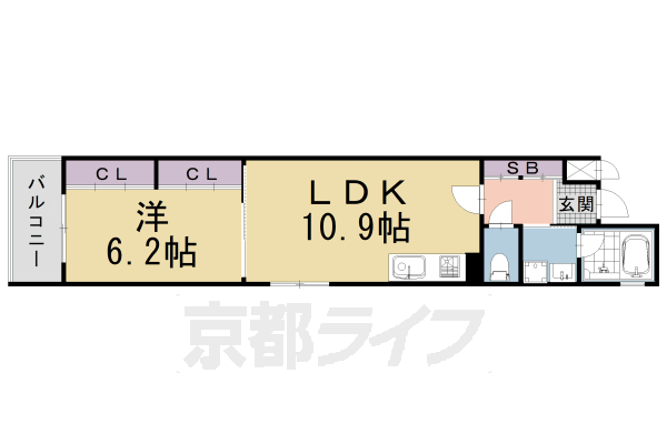 ■1LDK：洋6.2×LDK10.9