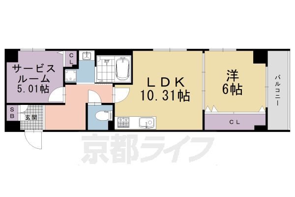 1SLDK : 洋6×納5.01×LDK10.31