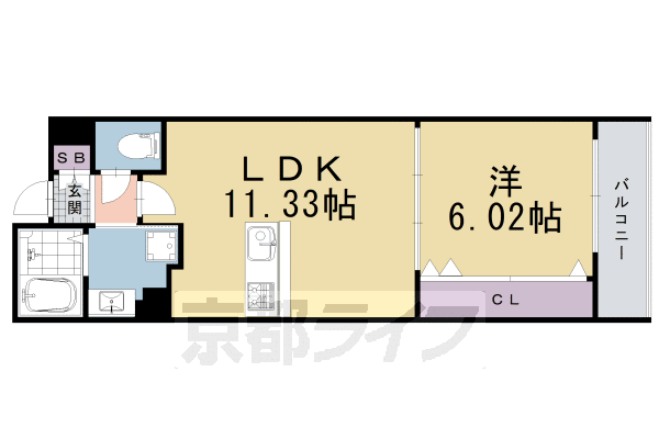 1LDK : 洋6.02×LDK11.33