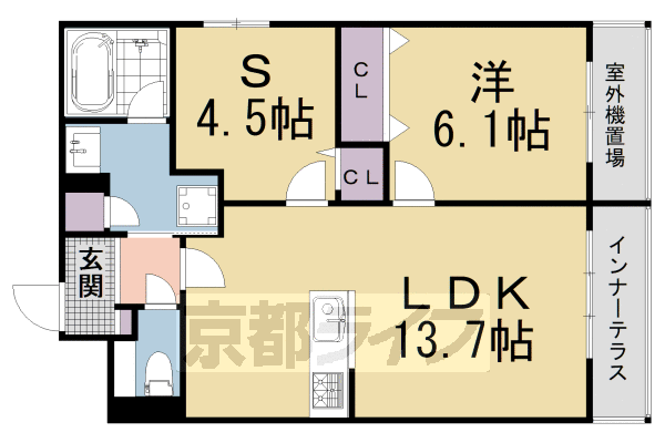 ■1SLDK：洋6.1×納4.5×LDK13.7(62.24㎡)