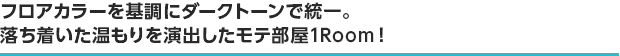 フロアカラーを基調にダークトーンで統一。落ち着いた温もりを演出したモテ部屋1Room！