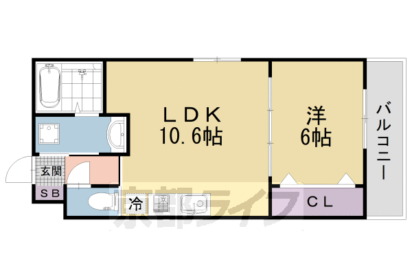 ■1LDK：洋6×LDK10.6(37.84㎡)