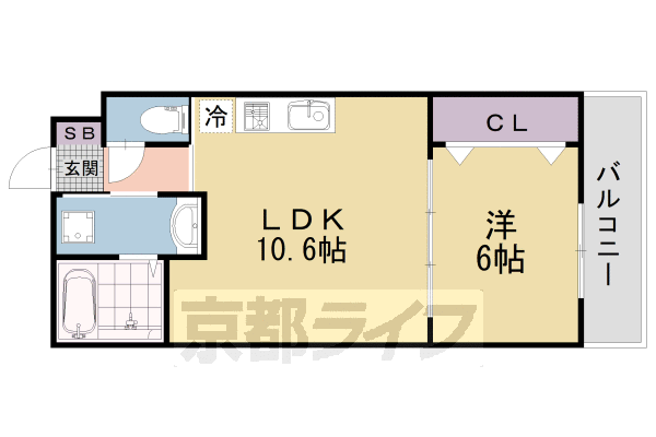 ■1LDK：洋6×LDK10.6(37.84㎡)