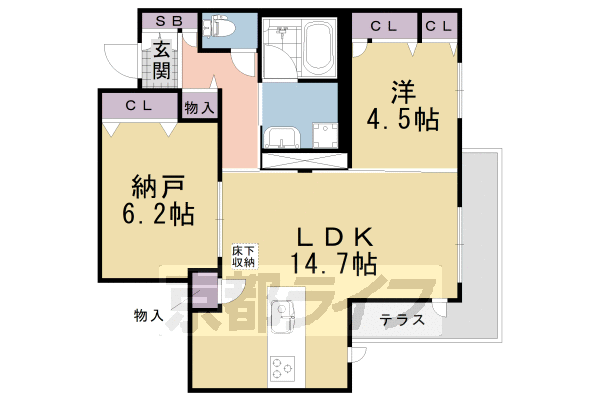 ■1SLDK：洋4.5×納6.1×LDK14.7(60.16㎡)