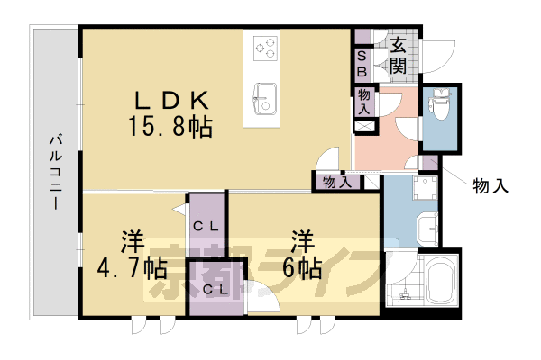 ■2LDK：洋4.7×洋6×LDK15.8(62.02㎡)