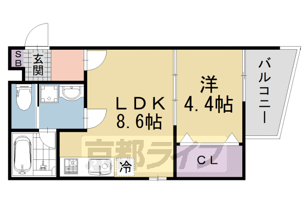 ■1LDK：洋4.4×LDK8.6(30.92 ㎡)