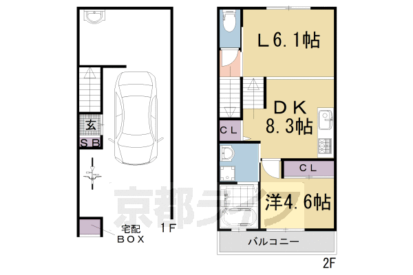 1LDK：洋4.6×L6.1×DK8.3（41 ㎡）