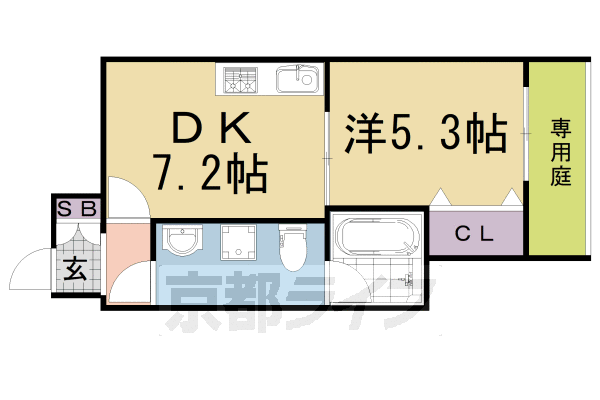 1DK：洋5.3×DK7.2(34.03㎡)
