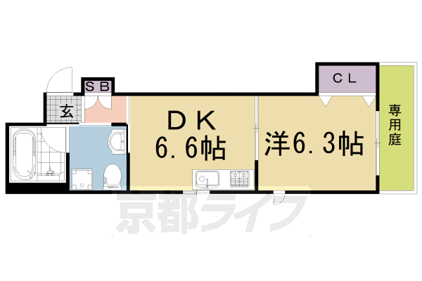 1DK：洋6.3×DK6.6(36.38㎡)